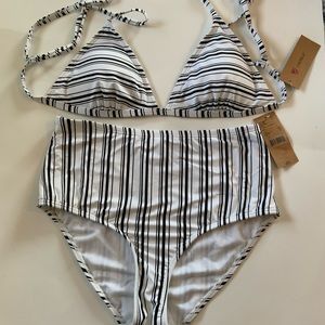 Cremieux two piece swimsuit, medium, black & white stripe